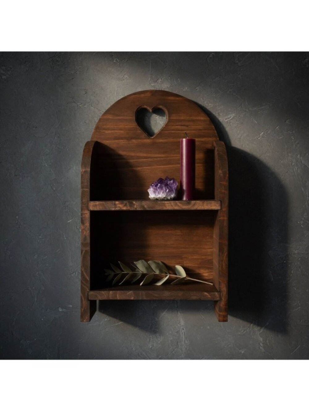 Dark Walnut Heart Arch Trinket Shelf | Gothic Altar Shelf | Dark Cottagecore Wal